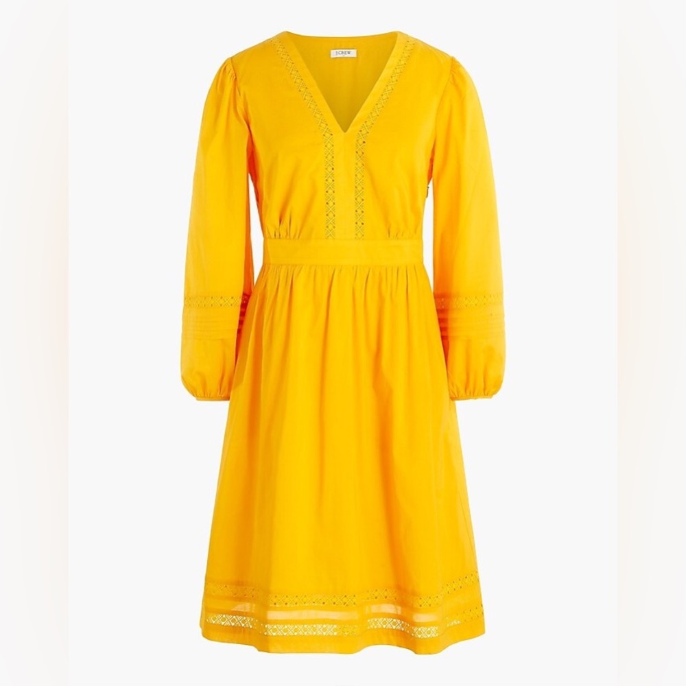 j crew  100% cotton yellow midi dress with trim